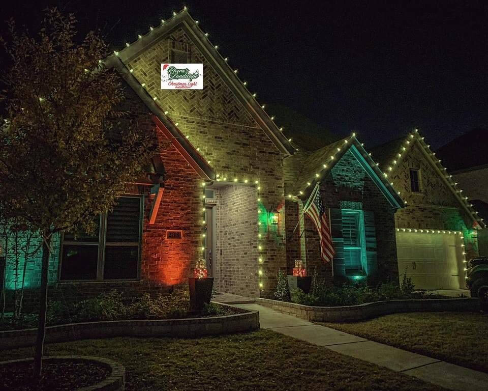 Festive Christmas light display with warm and colored accents.